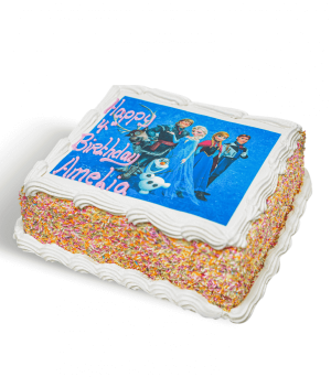 Birthday Cake With Image Of A Disney Movie Reading 'Happy Birthday Amelia'